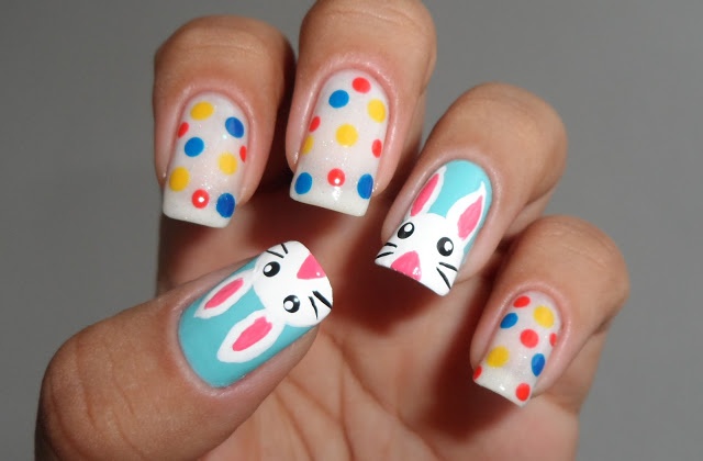 Interesting Bunny and Polka Dots Nail Design