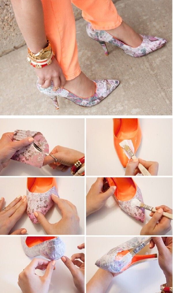 Old clothes and grab the fabric glue! - DIY Heels Ideas
