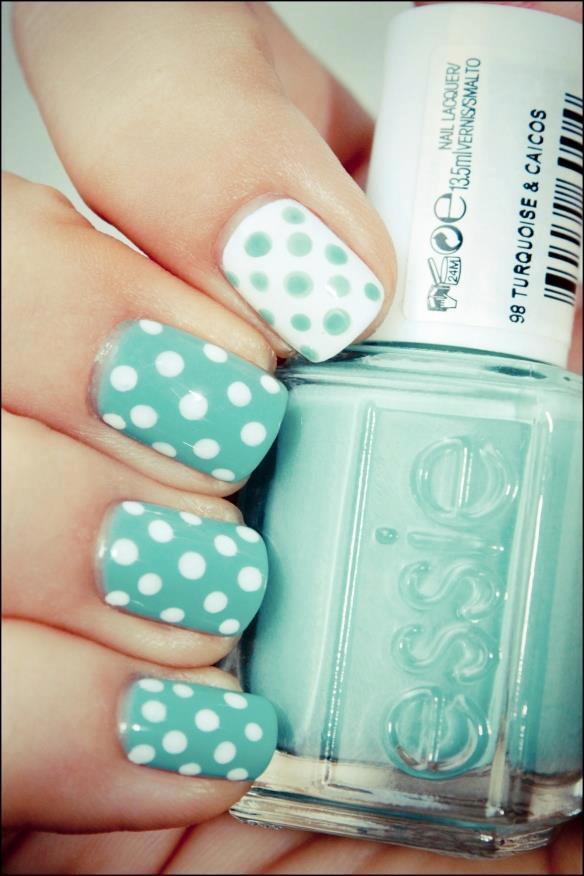 Lovely Mint Nail Design with Dots