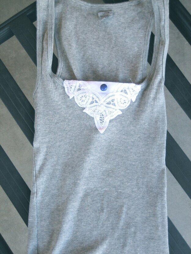 Add a lacy element to a plain tank, no sewing required