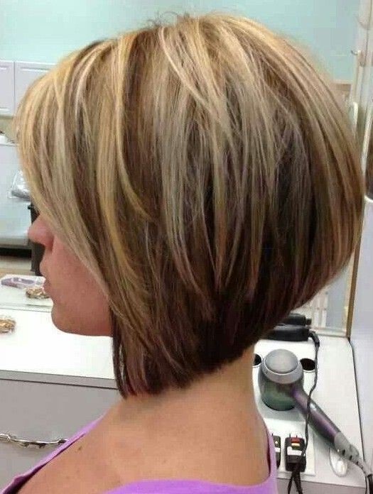 Long bob in front, stacked in the back /via