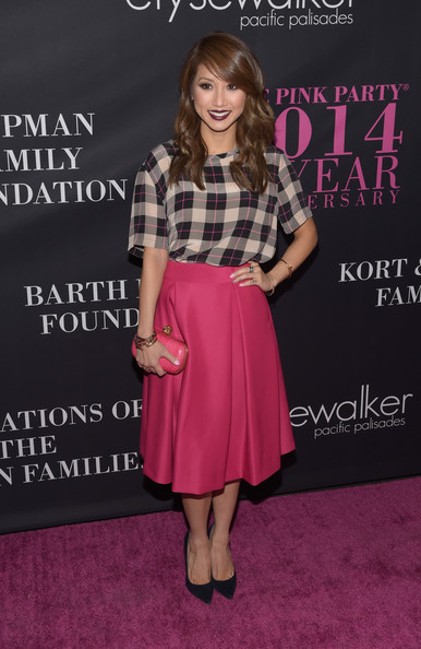 Pink Pleated Knee-length Skirt