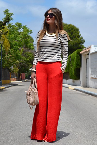 Fashionable Red Palazzo With Stripe Shirt