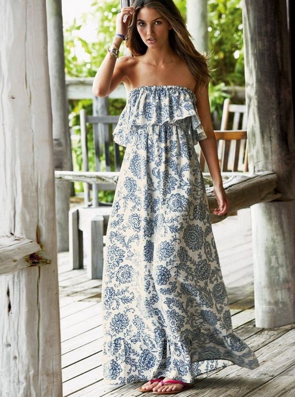 A strapless ruffled maxi dress