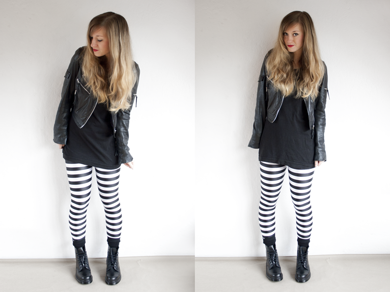 Black-and-white striped leggings