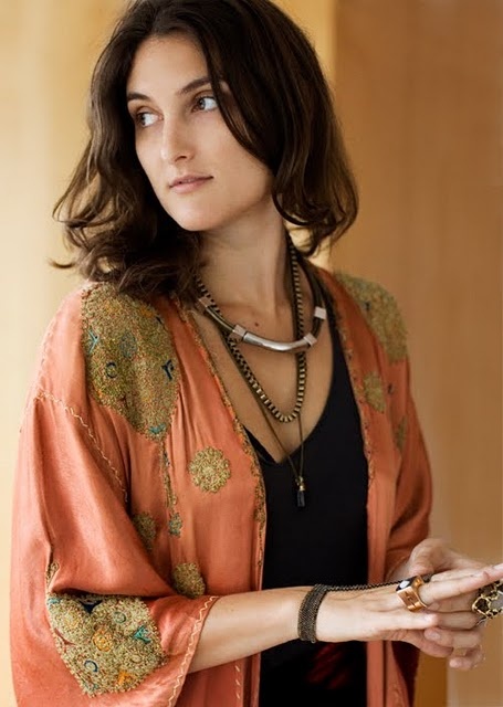 Kimono and layered necklaces