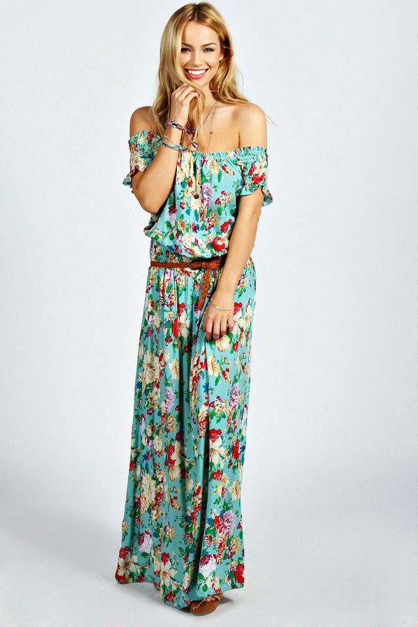 Off-shoulder floral maxi dress