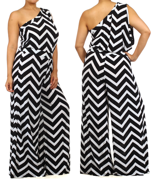 One-shoulder chevron jumpsuit