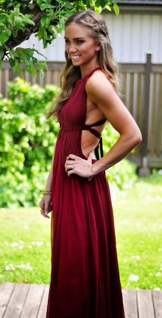 Red halter maxi dress