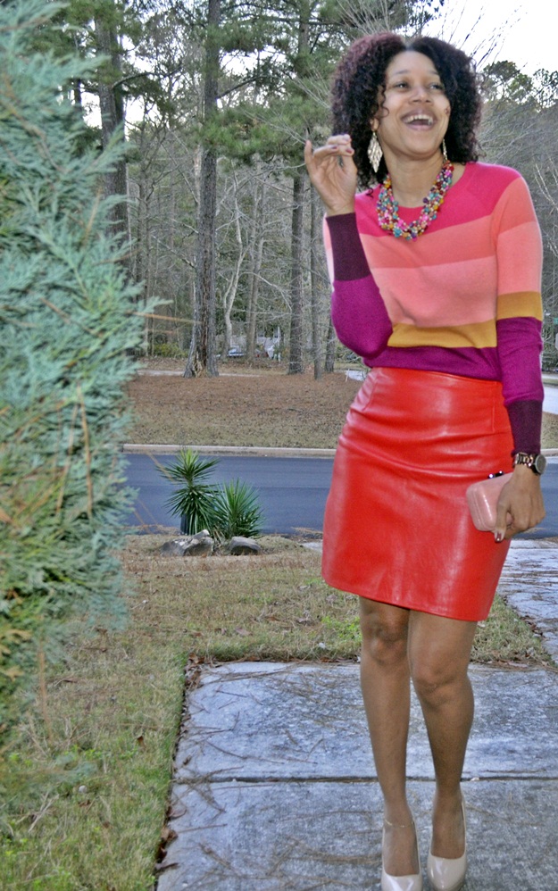 Red leather skirt