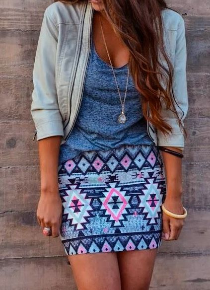 Tribal print mini skirt