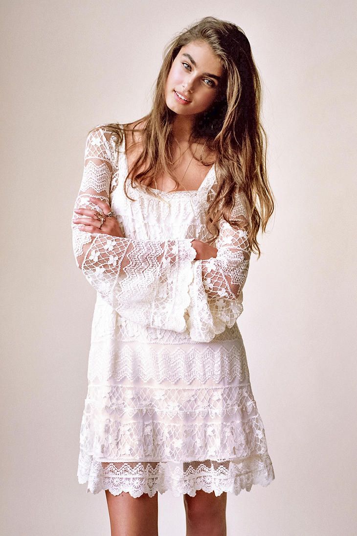 White lace bell sleeve dress