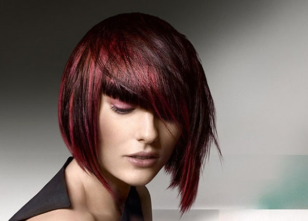 A-line bob with red highlights