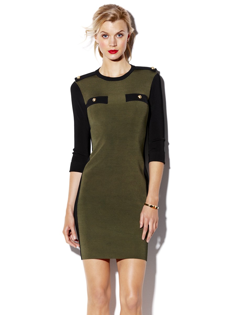 Dried herb military sweater dress