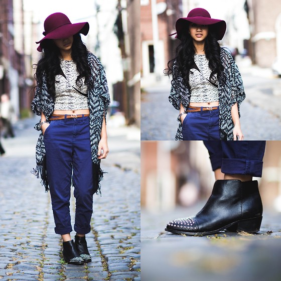 Floppy hat with fringe kimono