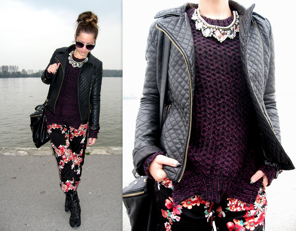 Floral drawstring pants and quilted jacket