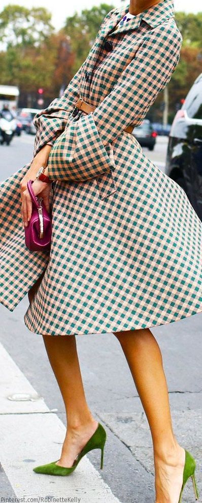 Gingham pattern coat