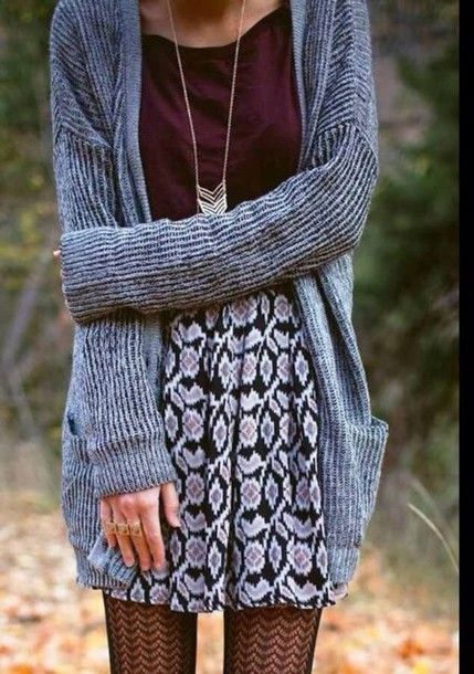 Grey cardigan and skater skirt