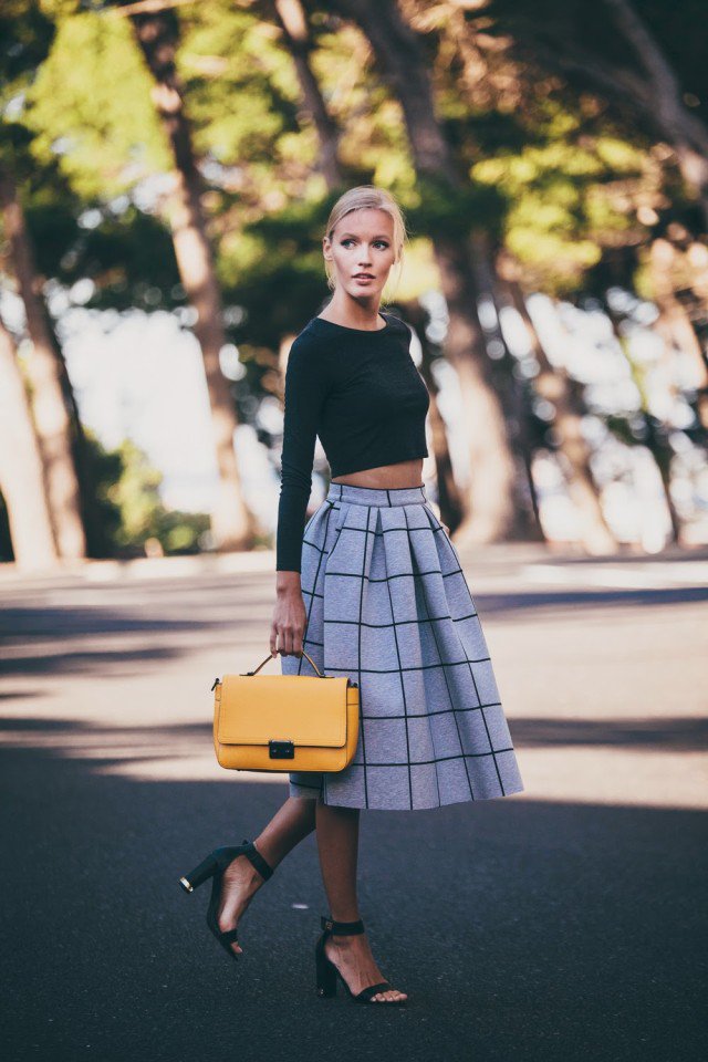 Checkered Full Skirt with Black Crop Top