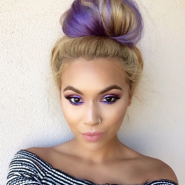 Lavender highlight top bun