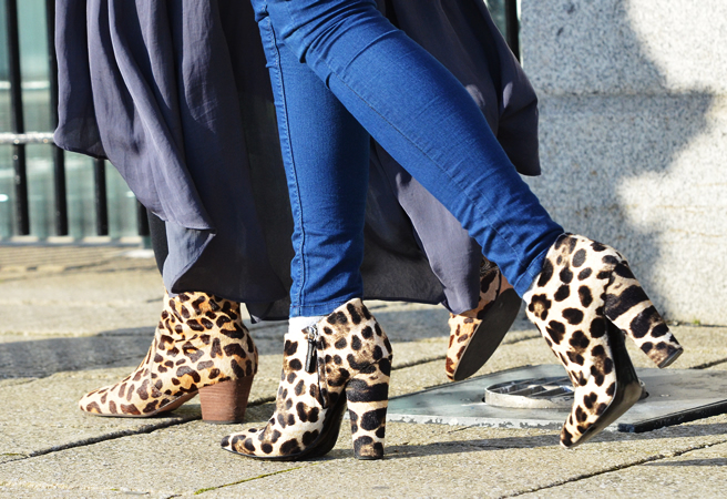 Leopard print platform booties