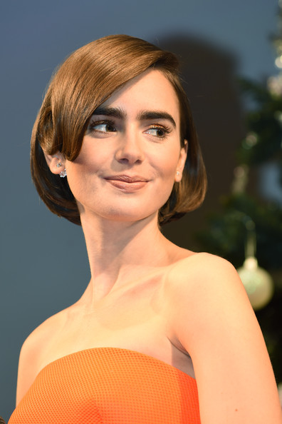 Lily Collins Pretty Brown Bob Hairstyle