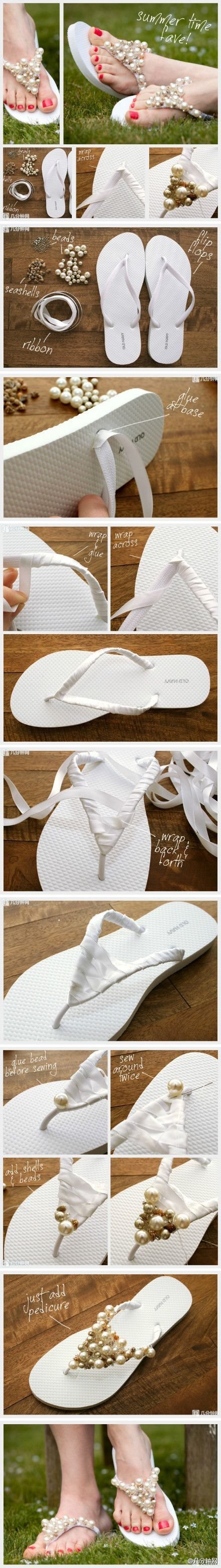 Luxurious Pearl Embellished Flip-flops Tutorial