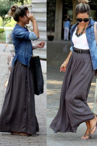 Maxi skirt and jean shirt