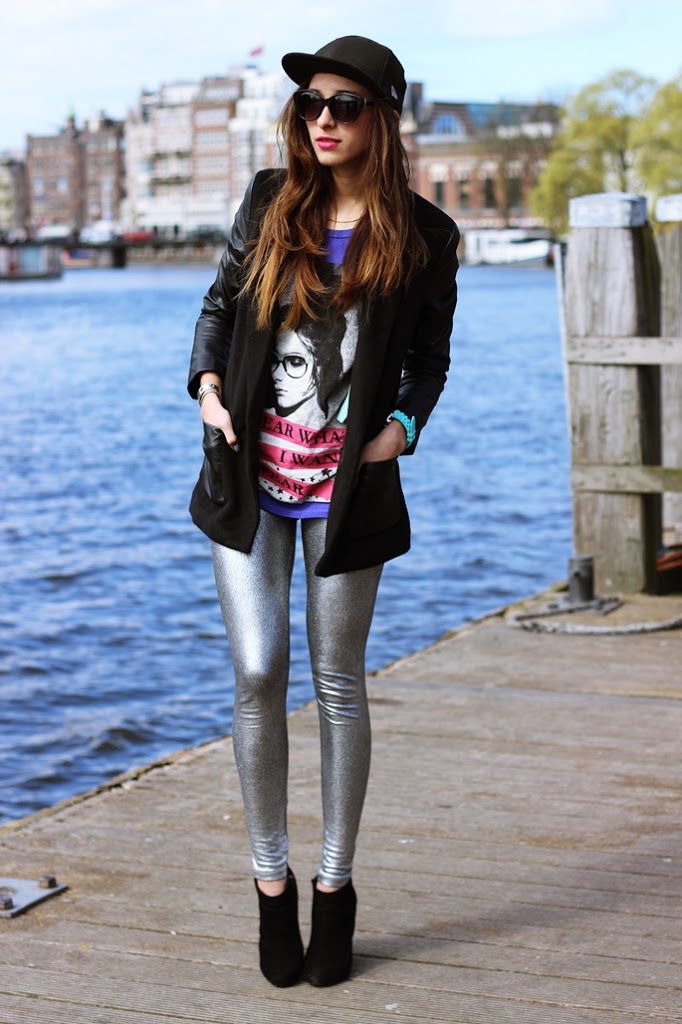 Metallic silver leggings