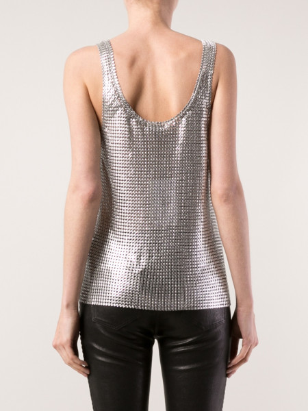 Metallic silver mesh tank top