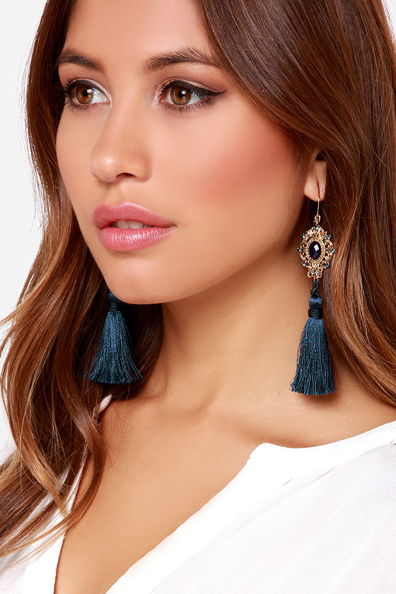 Reflecting pond tassel earrings