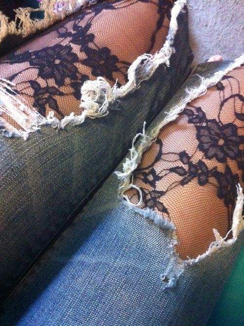 Ripped jeans and tights