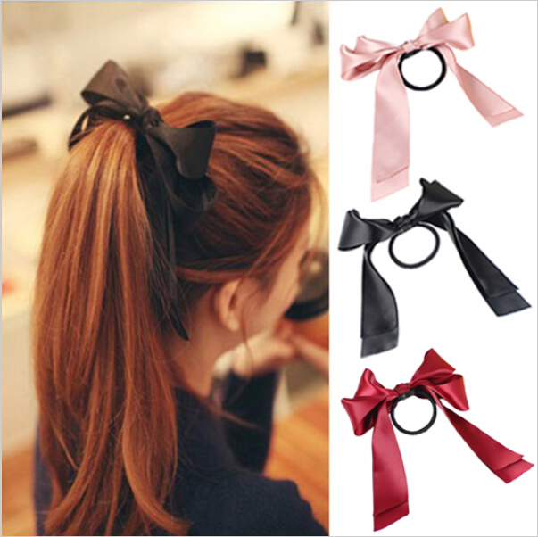 Satin bow ponytail holders