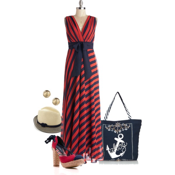 Striped maxi dress and nautical accessories