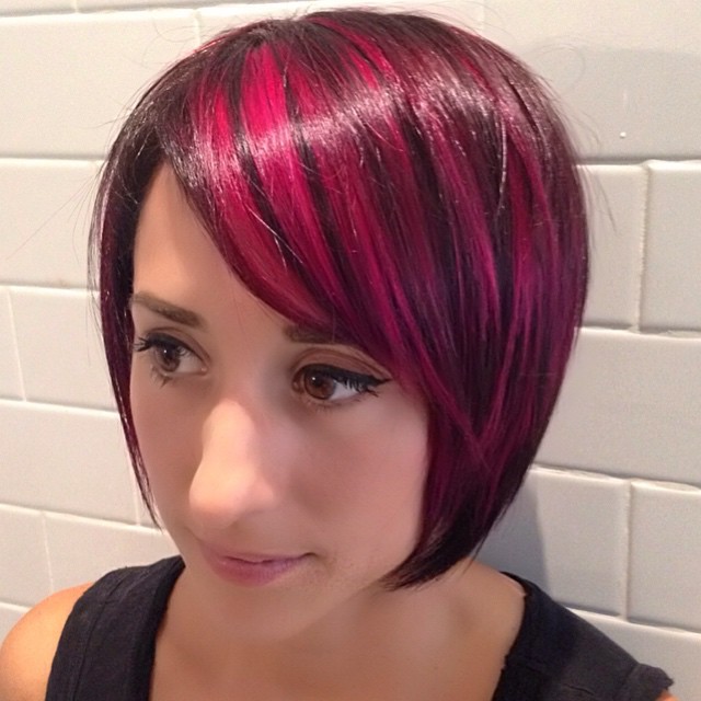 Highlighted Angled Bob Hairstyle for women