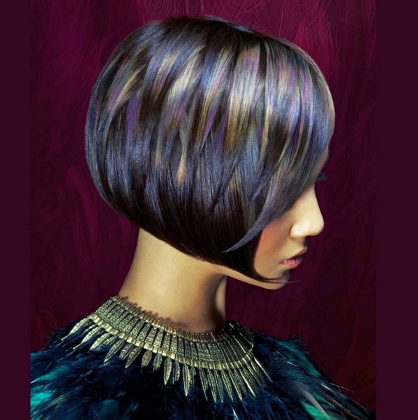 cool colred short bob haircut with layers