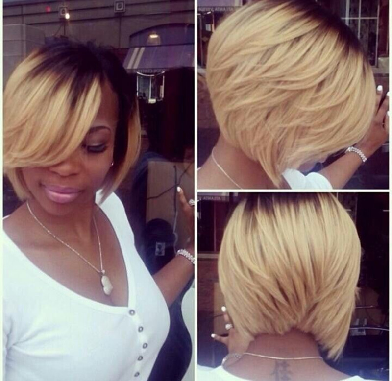 dark to blonde ombre bob hairstyle for black women with thick hair
