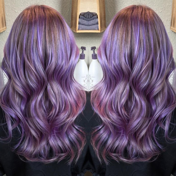 light brown and purple hair