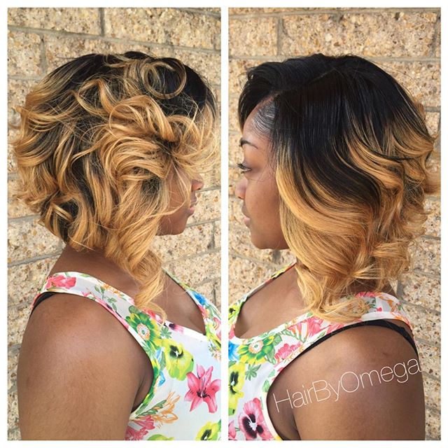medium dark to blonde ombre messy bob hairstyle for black women