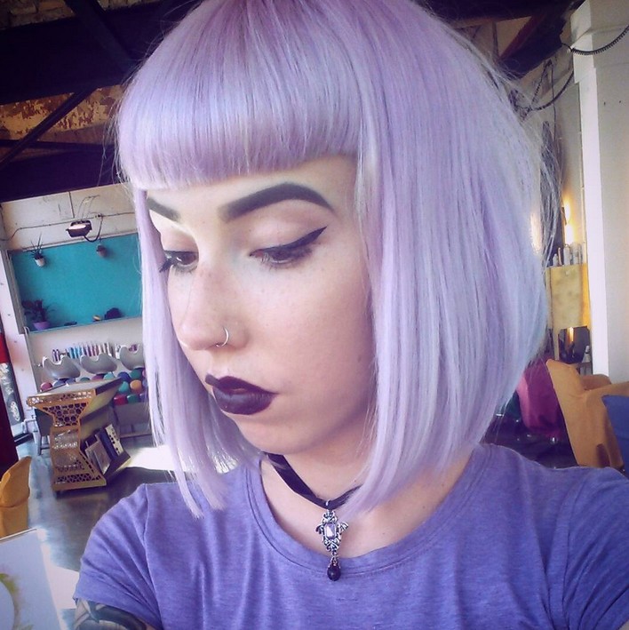 pastel bob haircut with bangs for short hair