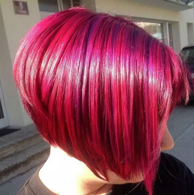 redhead - layered angled red bob haircut