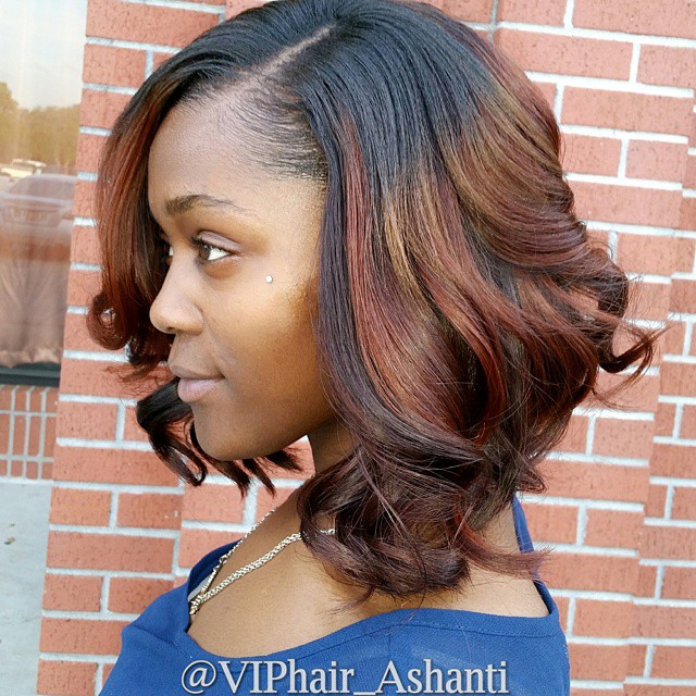 African American messy curly darkt o red ombre bob hairstyle for black women