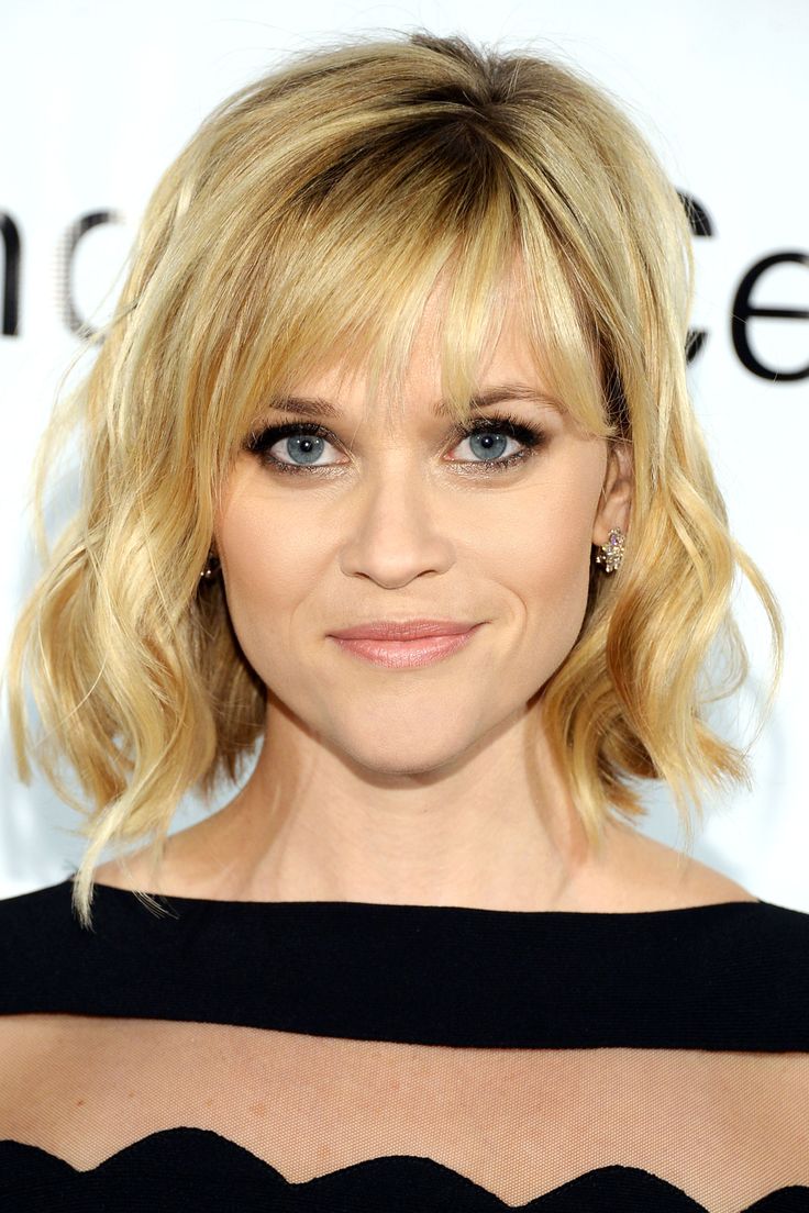 Celebrity wavy bob hairstyle with bangs