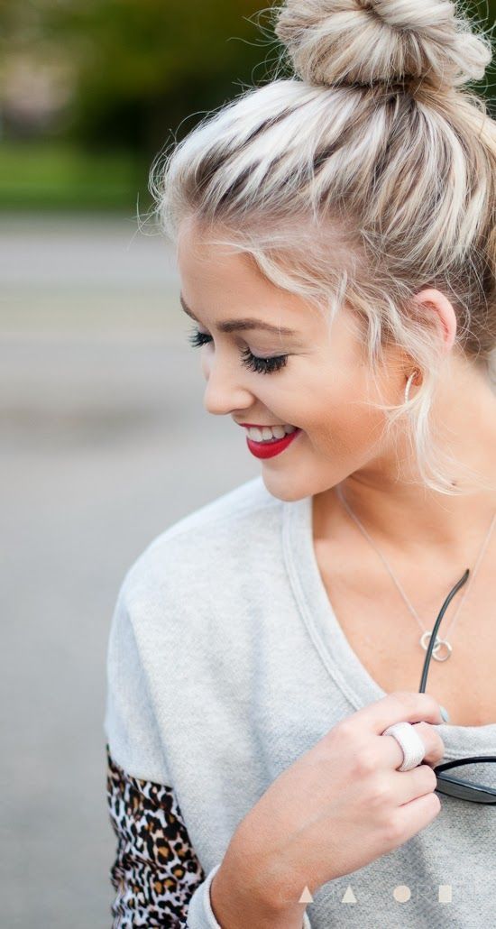 Cute Ash Blonde Top Knot Hairstyle