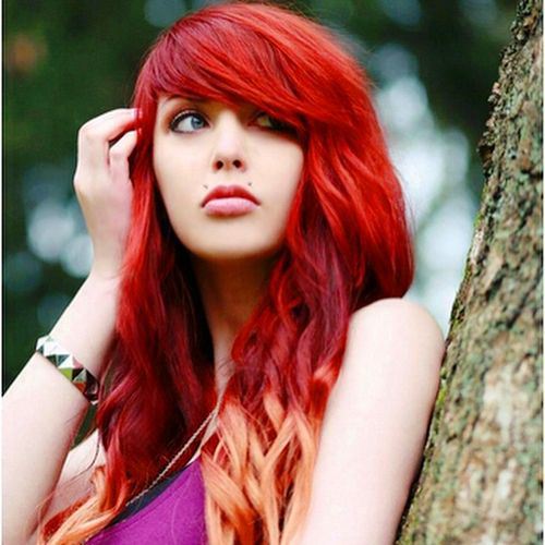 Ombre Red Hair with Thick Side Bangs