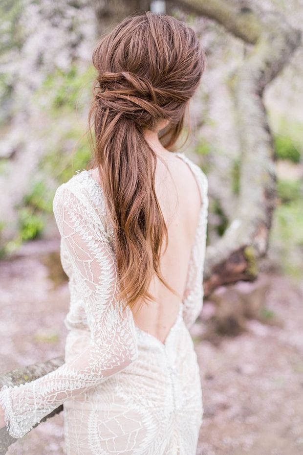 Pretty Messy Hairstyle for Brides