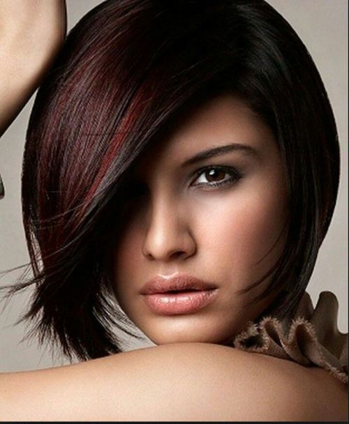 Sleek Bob Haircut with Burgundy Highlights