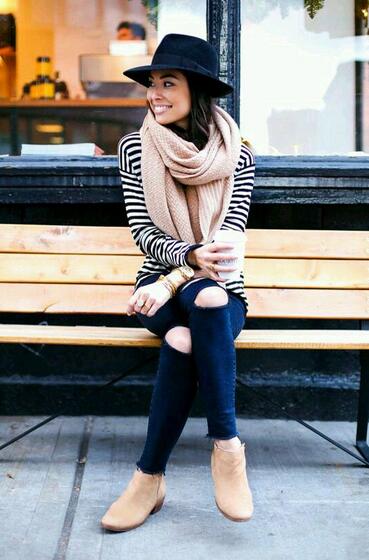 Striped Coat with A Hat and Scarf