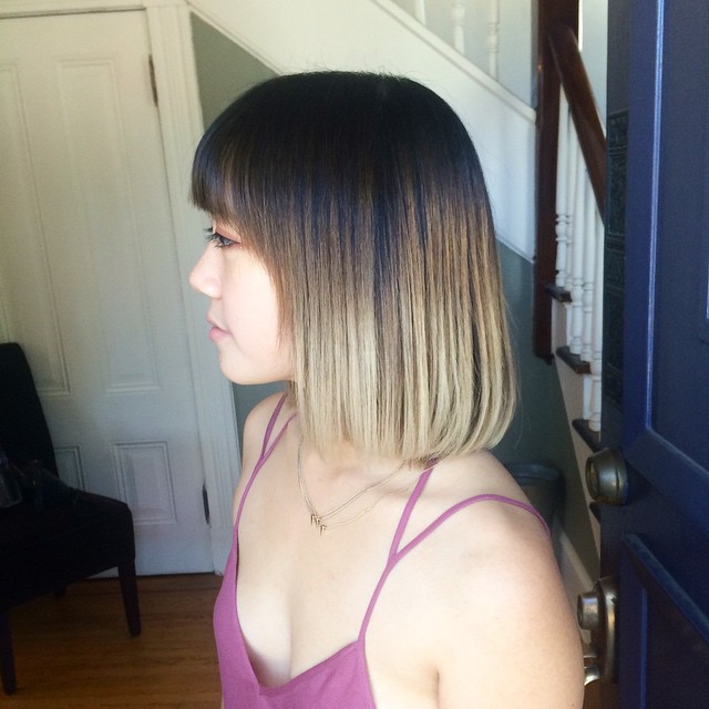 Image of Ombre long bob with blunt bangs