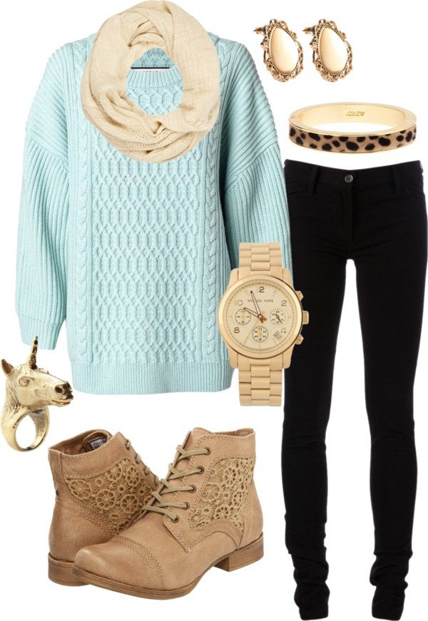 Pastel Sweater with Black Jeans for Winter